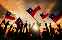 Silhouettes of People Holding Flag of Chile