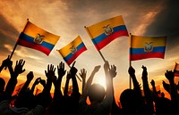 Silhouettes of People Holding Flag of Ecuador