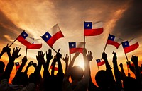 Silhouettes of People Holding Flag of Chile