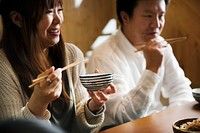 Japanese husband and wife eating