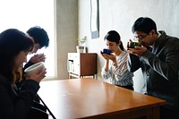 Japanese business people drinking sake