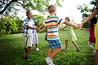 Group of diverse kids playing in the park