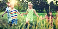 Child Friends Boys Girls Playful Nature Cheerful Concept