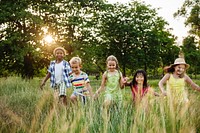 Group of diverse kids playing in the park