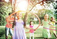 Children Playing Hoop Cheerful Exercise Concept