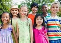 Cute diverse kids playing in the park