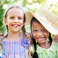 Girls Friends Smiling Summer Holiday Cocnept