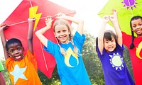 Children Flying Kite Playful Friendship Concept