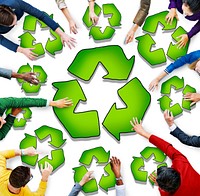 Multiethnic Group of People with Recycling Symbol
