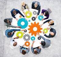 Business People with Gears and Teamwork Concept