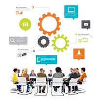 Multiethnic People in a Meeting with Infographic Symbols