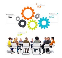 Multiethnic People in a Meeting with Infographic Symbols