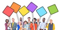 Group of Happy Multi-Ethnic People Holding Sign Poles Concept