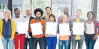 Diverse Group People Multiethnic Holding Paper Concept