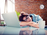 Businesswoman Sleeping Office Worker Break Digital Device Concept