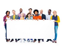 Group Of Multi-Ethnic Group Of People Holding Blank Billboard Together