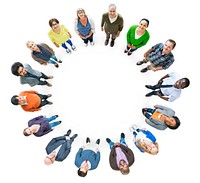 Group of Multiethnic People in a Circle Looking Up