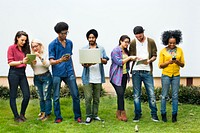 College Students Using Digital Devices Concept