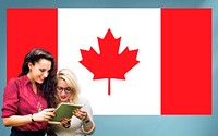 Canada National Flag Studying Women Students Concept