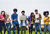 College Students Using Digital Devices Concept