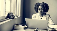 Businesswoman Computer African Descent Office Concept