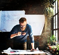 Man Working Determine Workspace Lifestyle Concept