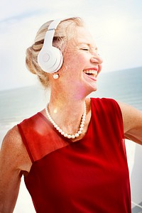 Woman Headphones Listening Music Lifestyle Concept