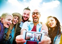 Diverse People Beach Summer Friends Fun Selfie Concept