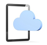 cloud shape speech bubble with tablet.