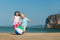 A Caucasian family is enjoying summer vacation