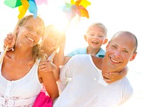 A Caucasian family is enjoying summer vacation