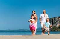 A Caucasian family is enjoying summer vacation