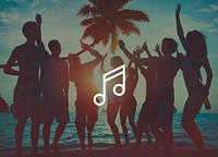 Musical note on beach party people background