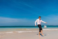 A Caucasian man is enjoying summer holiday