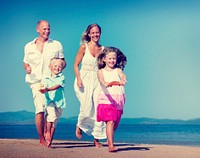 Family Running Playful Vacation Beach Holiday Concept