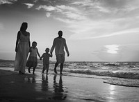 Family Walking Beach Sunset Travel Holiday Concept