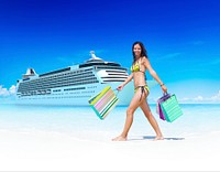 Woman Bikini Shopping Bags Beach Summer Concept