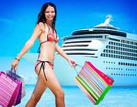 Woman Bikini Shopping Bags Beach Summer Concept