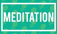 Illustration of meditation word on green background