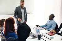 Group of diverse people are brainstorming together