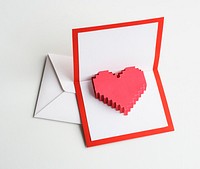 Pixelated heart in an envelope