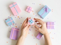 Wrapped gift boxes in pastel
