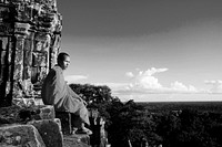 Contemplating monk, Angkor Wat, Siam Reap, Cambodia.