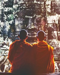 Contemplating monk, Angkor Wat, Siem Reap, Cambodia.