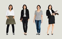 Asian Women Set Gesture Standing Studio Portrait Isolated