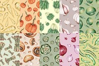 Hand drawn vegetable patterned backgrounds set illustration