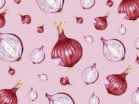 Hand drawn red onion patterned background illustration