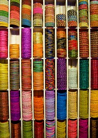 Colorful beads bangles for sale, Indian market.