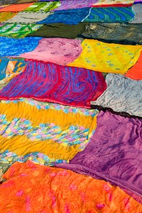 Colorful fabrics background, Agra, India.