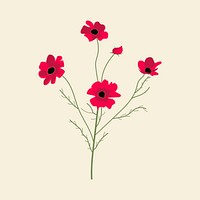 Red cosmos flower psd minimal illustration